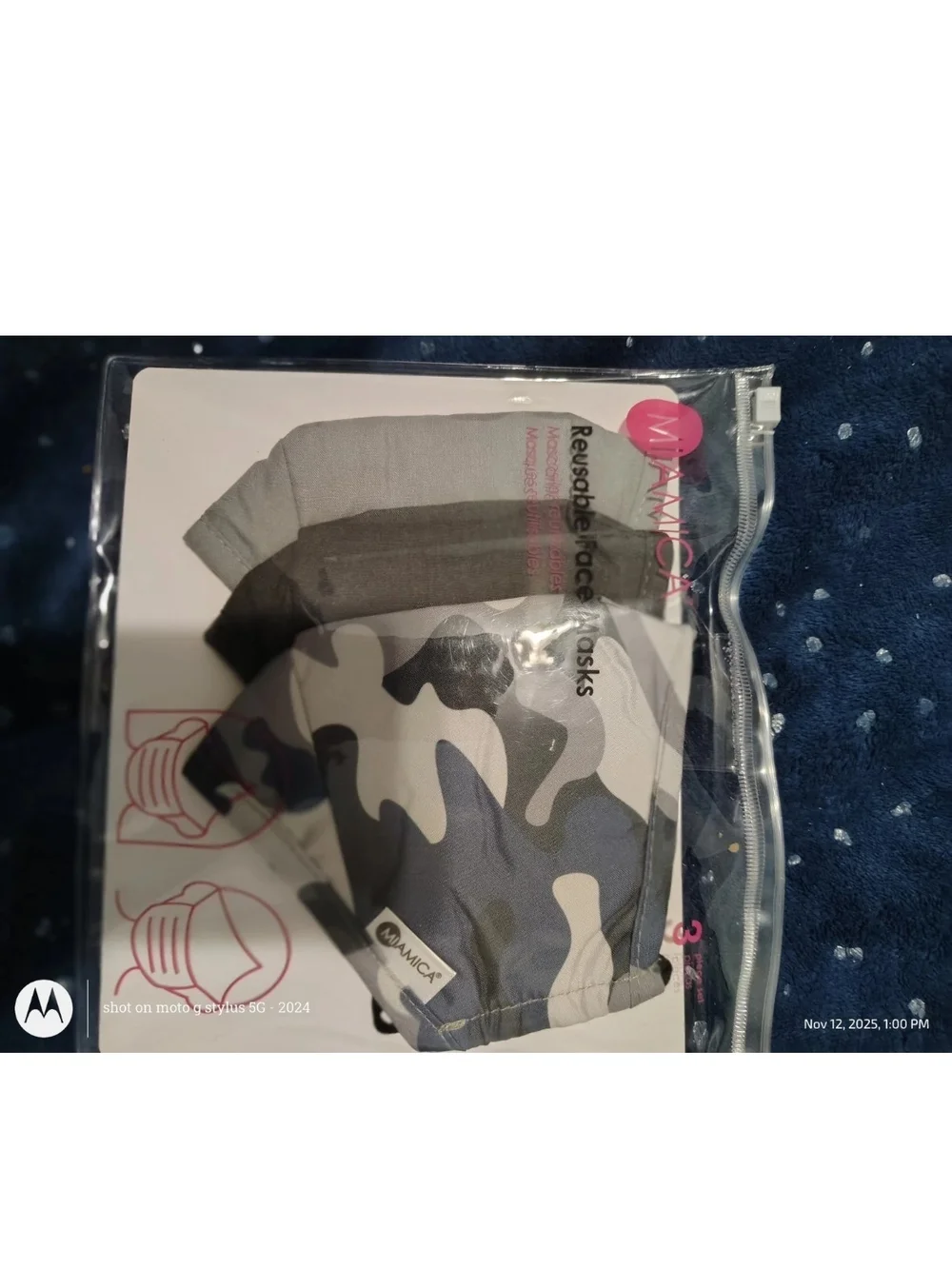 Mamica Women's Reusable Face Mask 3-Pack - Pink Floral & Blue Stripe